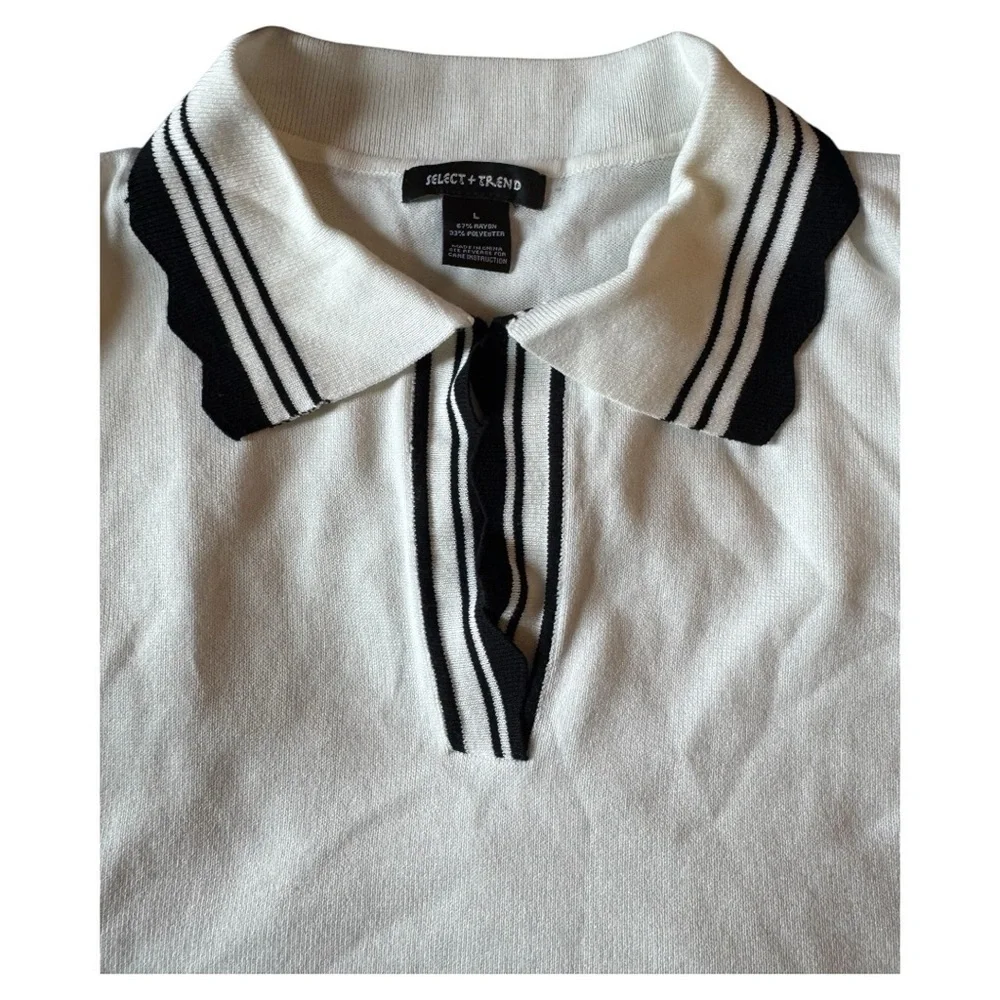 White Collared Shirt with Black Accents